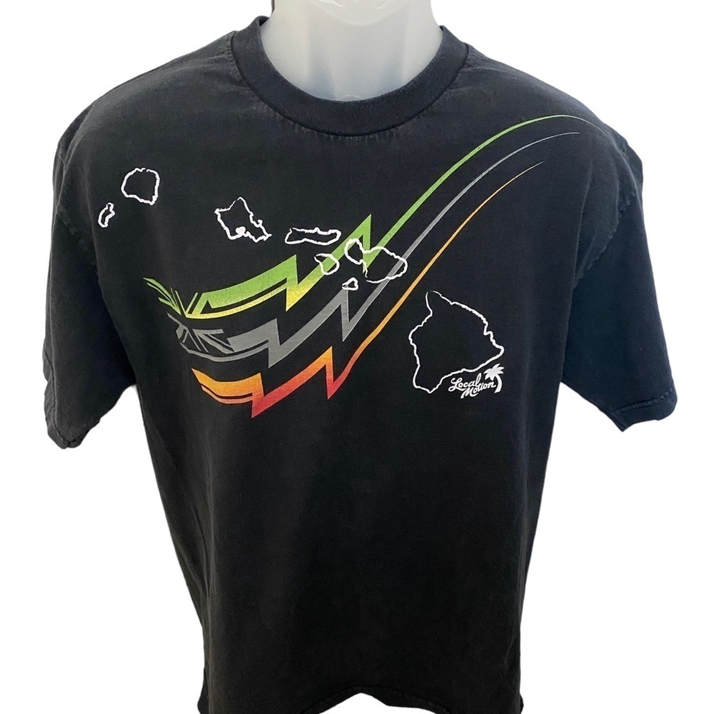 LOCAL MOTION Hawaiian Flag Surf Tee Shirt Men L Large